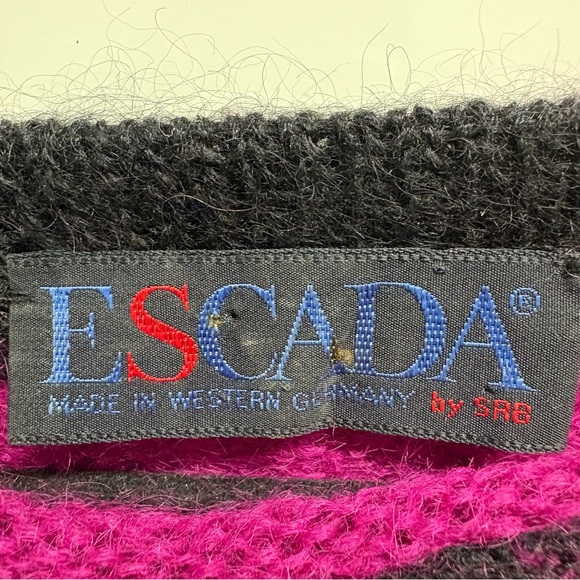 Vintage 80s Escada Mohair Colorblock Sweater Oversized Dolman Geometric Sleeve - Picture 3 of 7